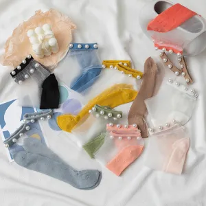 ( 10 Pairs ) Comelyy Pearl Transparent Socks