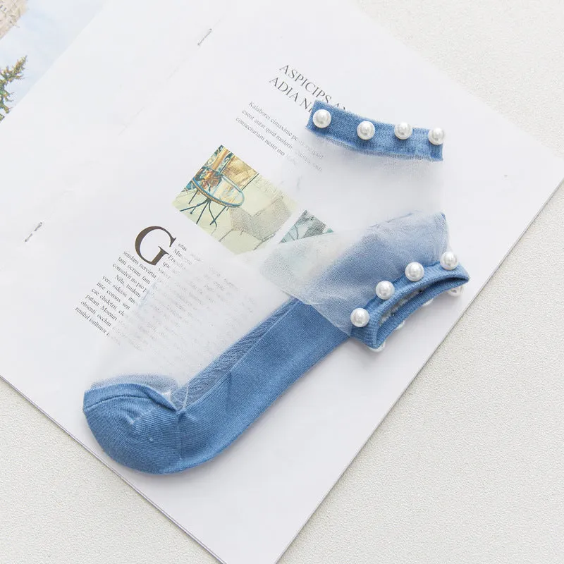 ( 10 Pairs ) Owlkay Pearl Transparent Socks