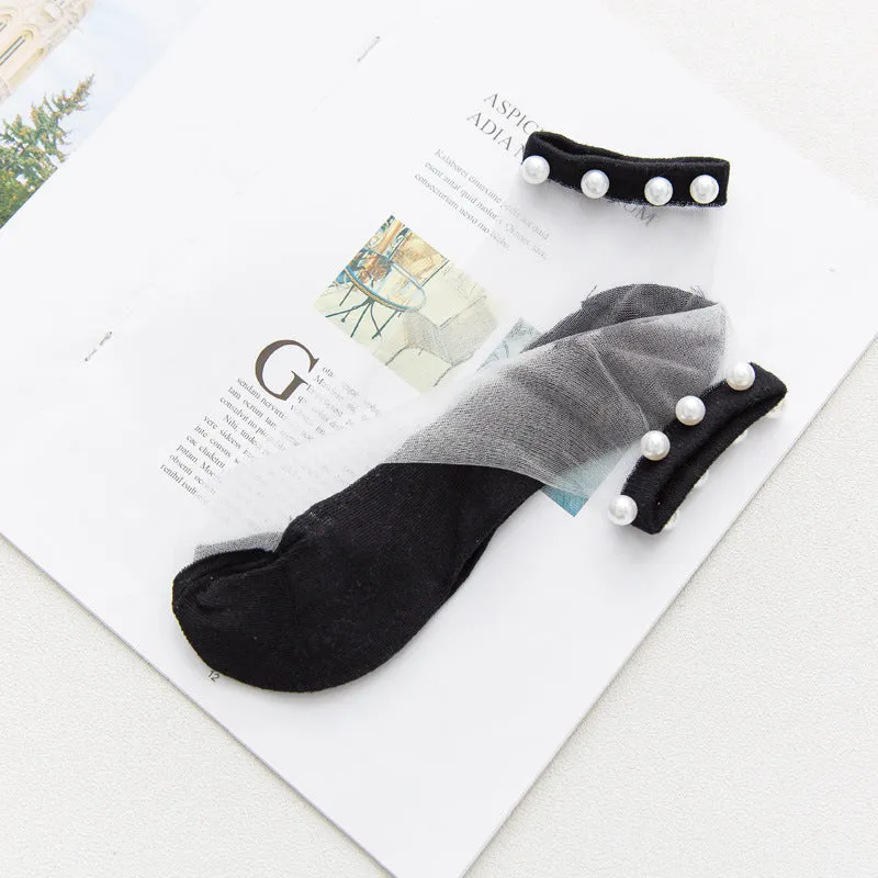 ( 10 Pairs ) Owlkay Pearl Transparent Socks