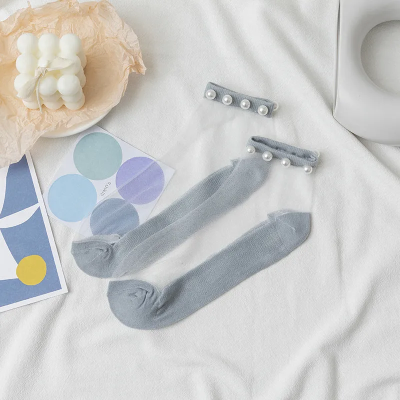 ( 10 Pairs ) Owlkay Pearl Transparent Socks