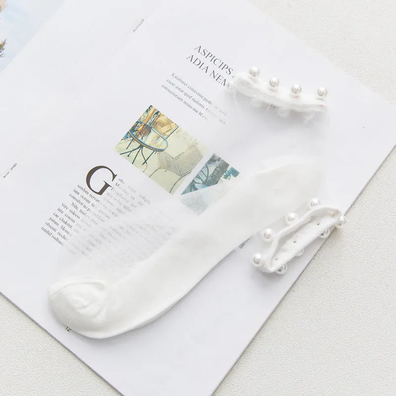 ( 10 Pairs ) Owlkay Pearl Transparent Socks