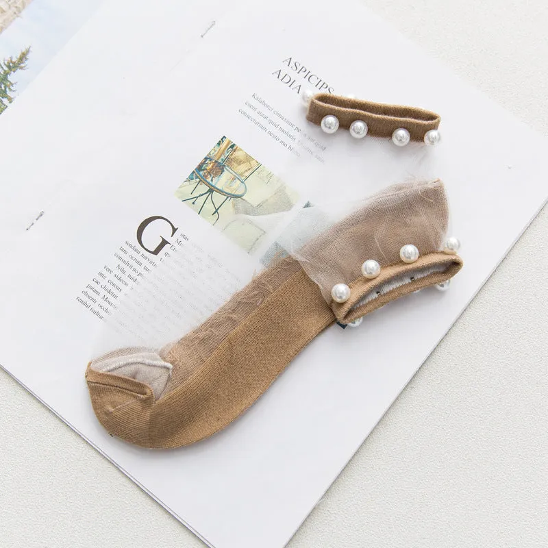 ( 10 Pairs ) Owlkay Pearl Transparent Socks
