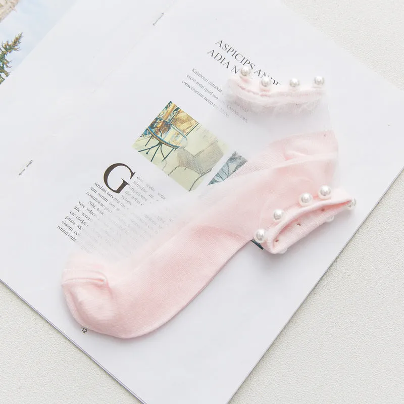 ( 10 Pairs ) Owlkay Pearl Transparent Socks