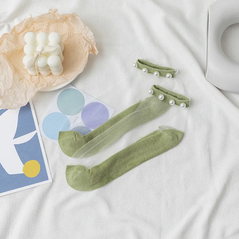 ( 10 Pairs ) Owlkay Pearl Transparent Socks