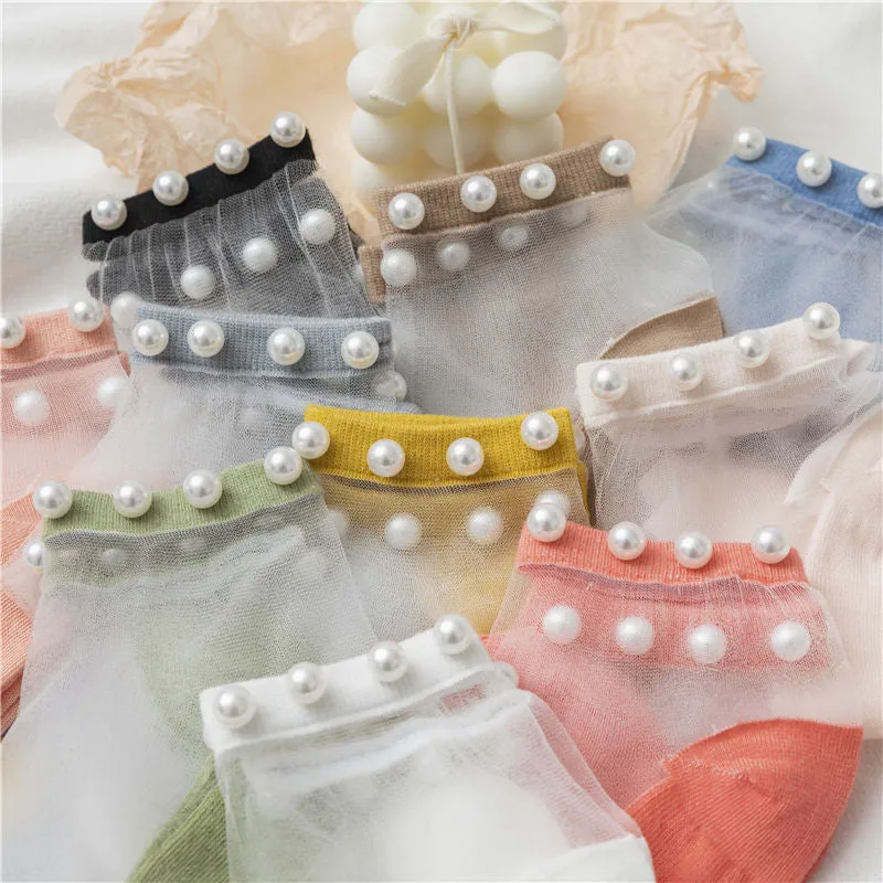 ( 10 Pairs ) Owlkay Pearl Transparent Socks