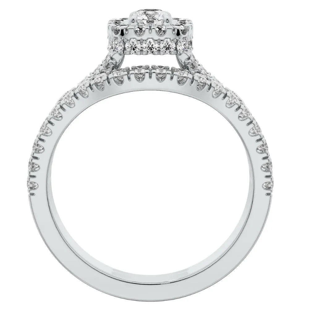 1 1/4Ct Oval Halo Diamond Engagement Wedding Ring Set in White or Yellow Gold
