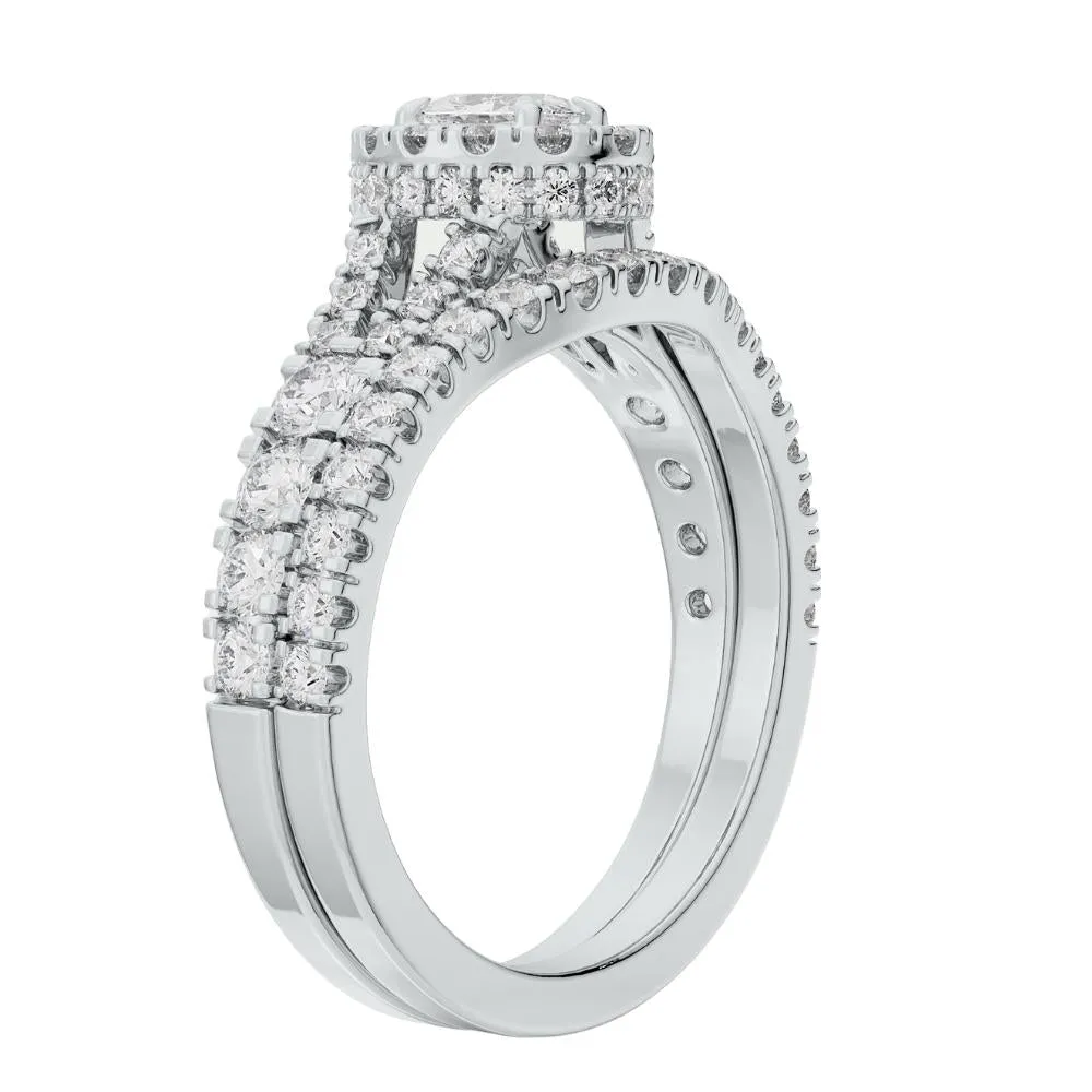 1 1/4Ct Oval Halo Diamond Engagement Wedding Ring Set in White or Yellow Gold