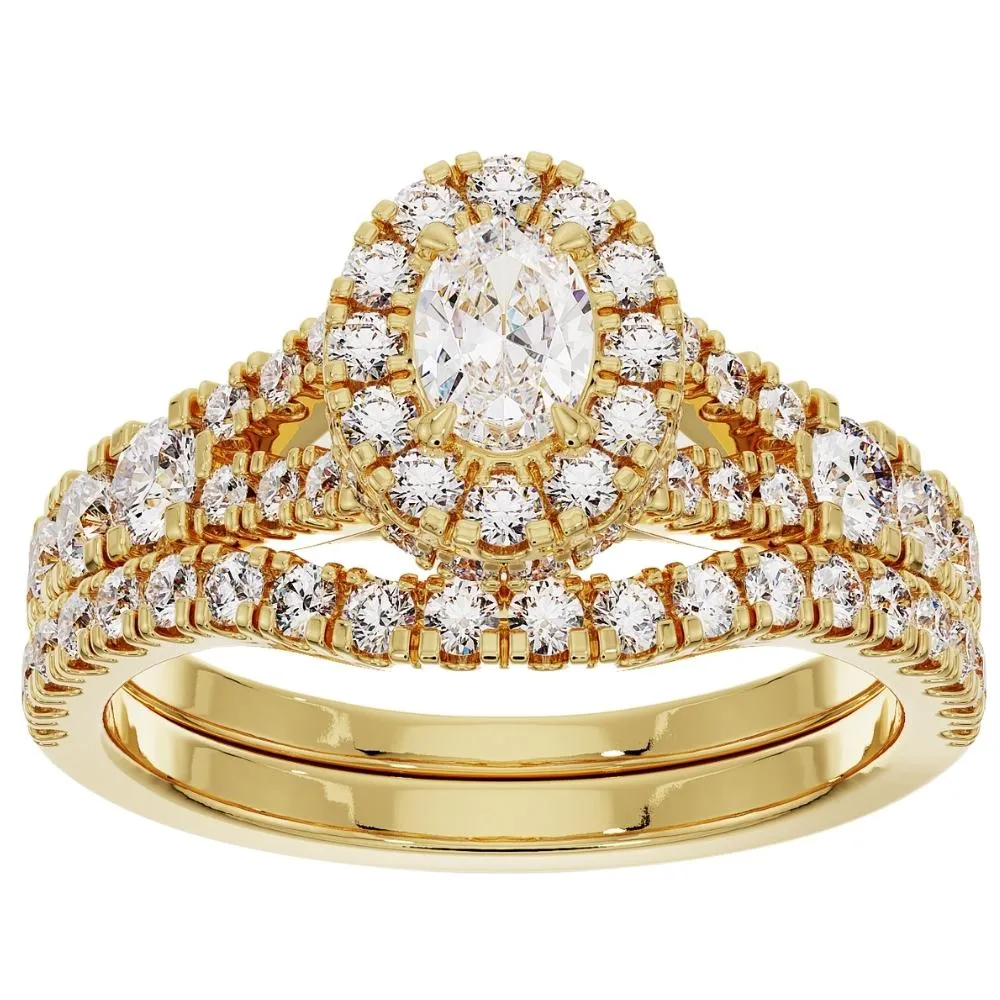 1 1/4Ct Oval Halo Diamond Engagement Wedding Ring Set in White or Yellow Gold