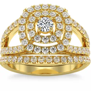 1 3/4Ct Natural Diamond Cushion Halo Engagement Wedding Ring Set in 10k Gold