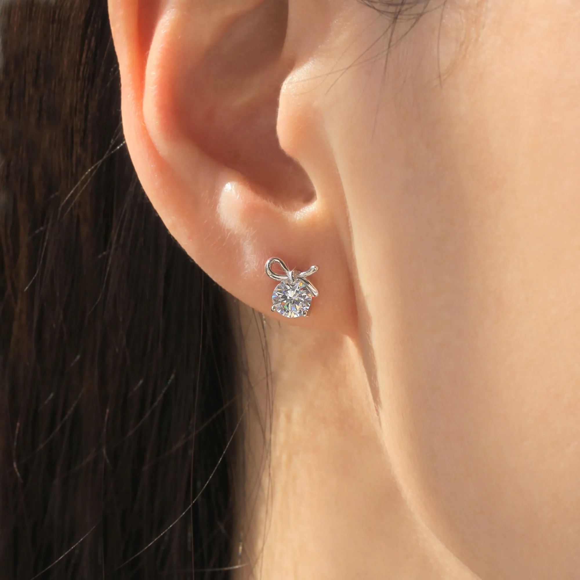 1 CTW Bow Earrings, Platinum Plated Sterling Silver