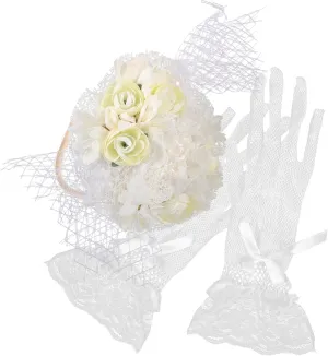 1 Set Bride hat Bridal Hair Accessories Hair Accessories for Bride Fascinators for Women Bride Fascinator Fascinators hat Gloves Artificial Flower Hat Decoration Charming Veil Mesh