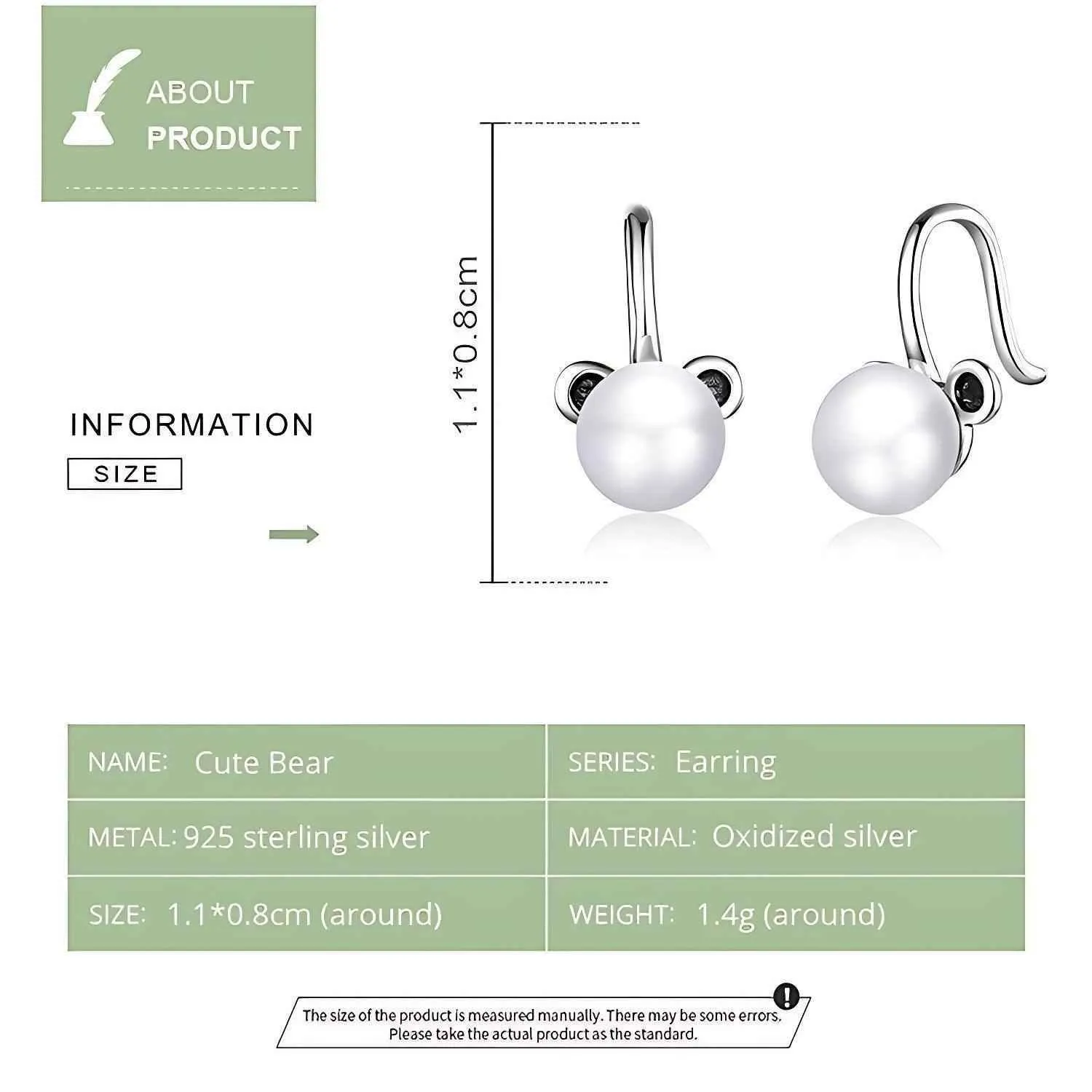 100% 925 Sterling Silver Cute Bear Dangle Earrings Charm Jewelry WES36