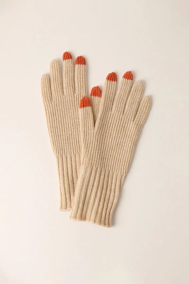 100 Cashmere Long Ribbed Knit Touchscreen Gloves