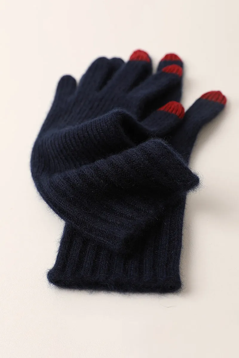 100 Cashmere Long Ribbed Knit Touchscreen Gloves