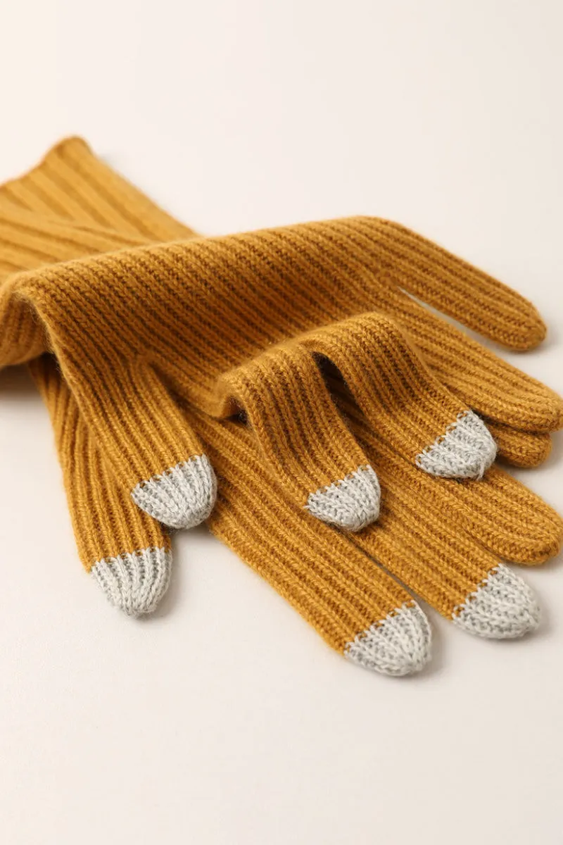 100 Cashmere Long Ribbed Knit Touchscreen Gloves