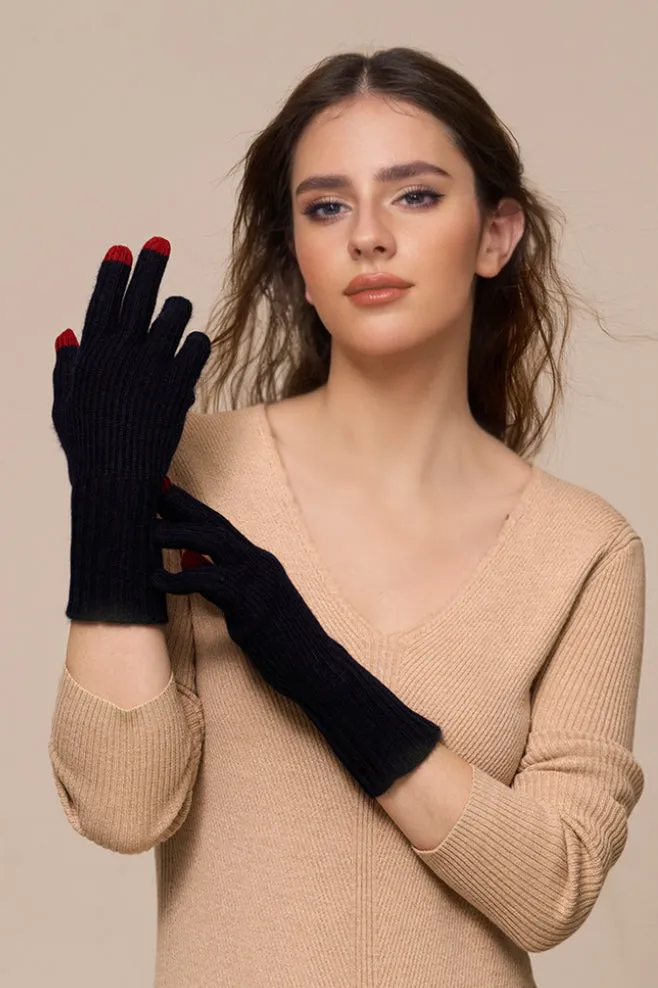 100 Cashmere Long Ribbed Knit Touchscreen Gloves