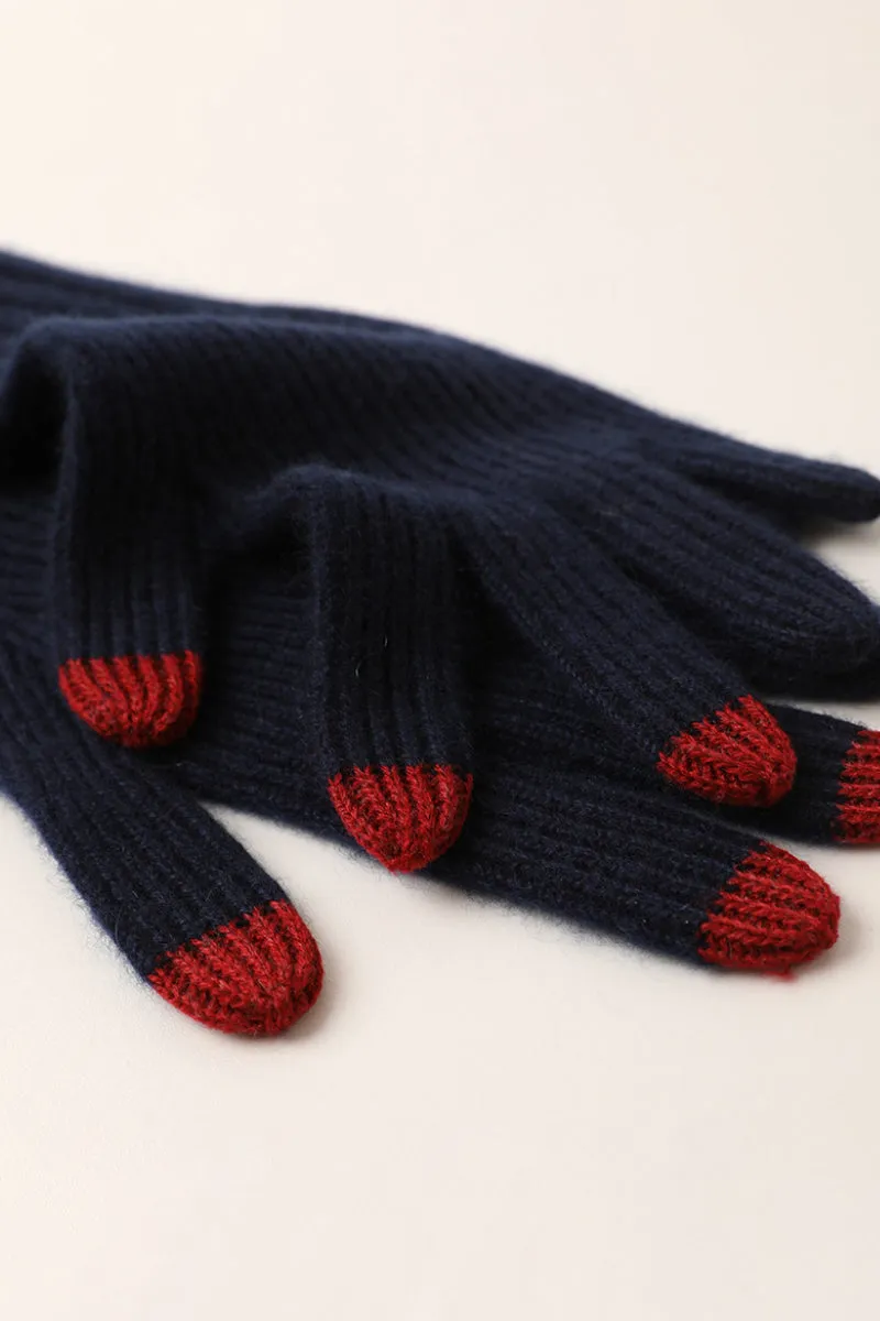 100 Cashmere Long Ribbed Knit Touchscreen Gloves