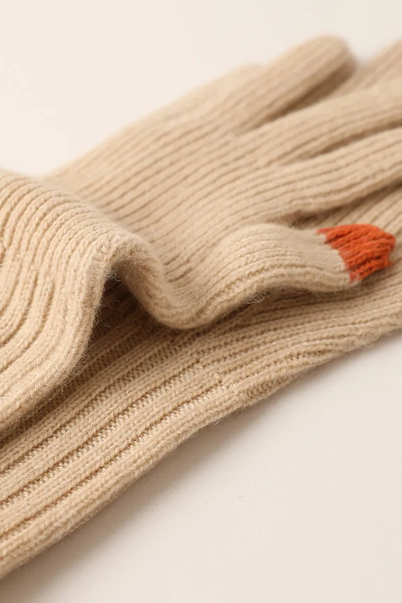 100 Cashmere Long Ribbed Knit Touchscreen Gloves