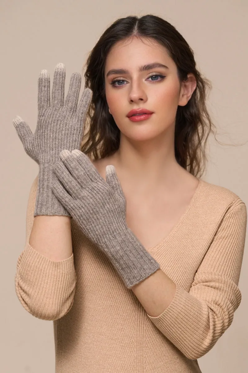 100 Cashmere Long Ribbed Knit Touchscreen Gloves