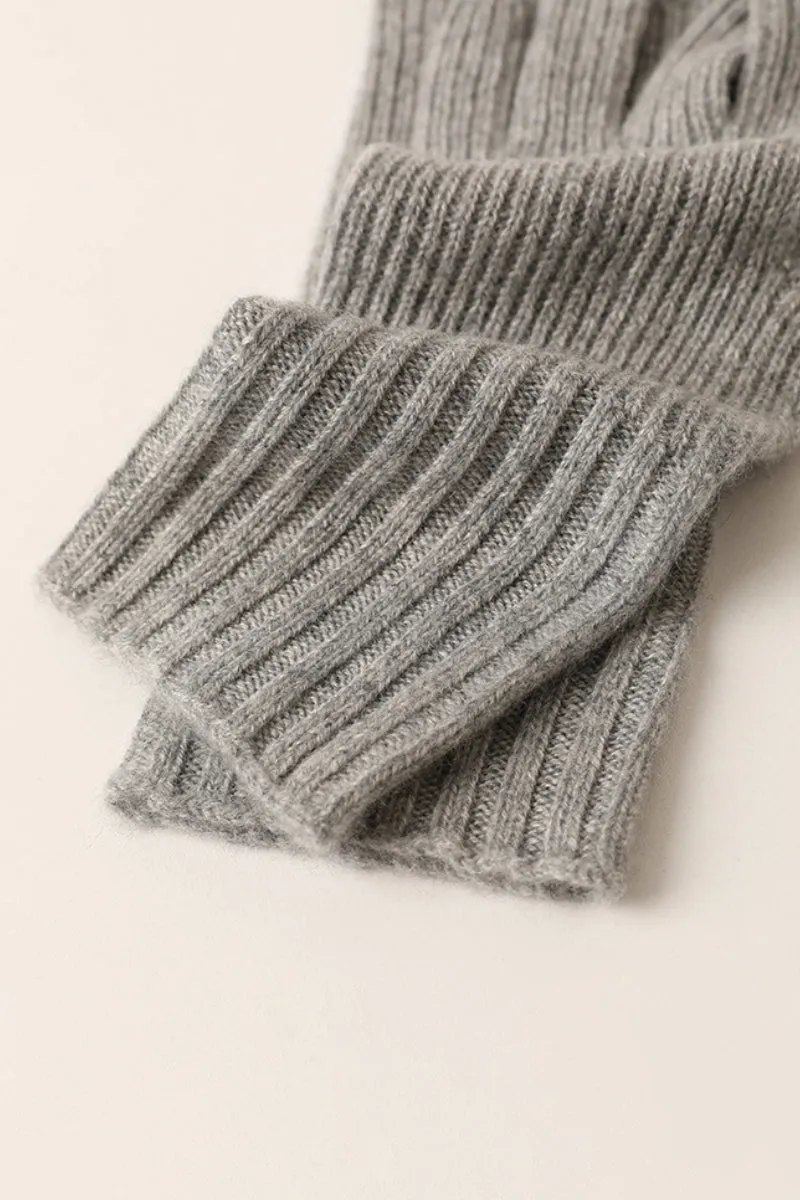 100 Cashmere Long Ribbed Knit Touchscreen Gloves