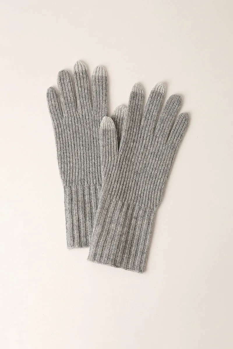 100 Cashmere Long Ribbed Knit Touchscreen Gloves