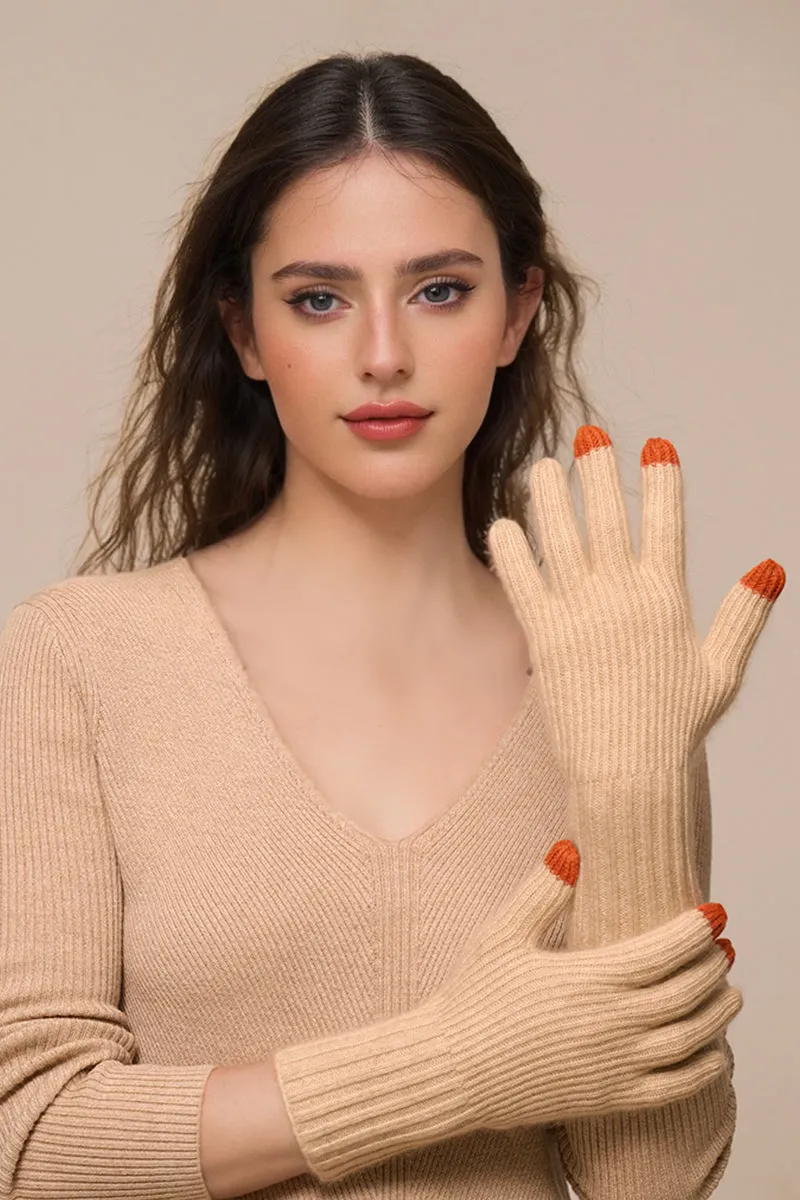 100 Cashmere Long Ribbed Knit Touchscreen Gloves