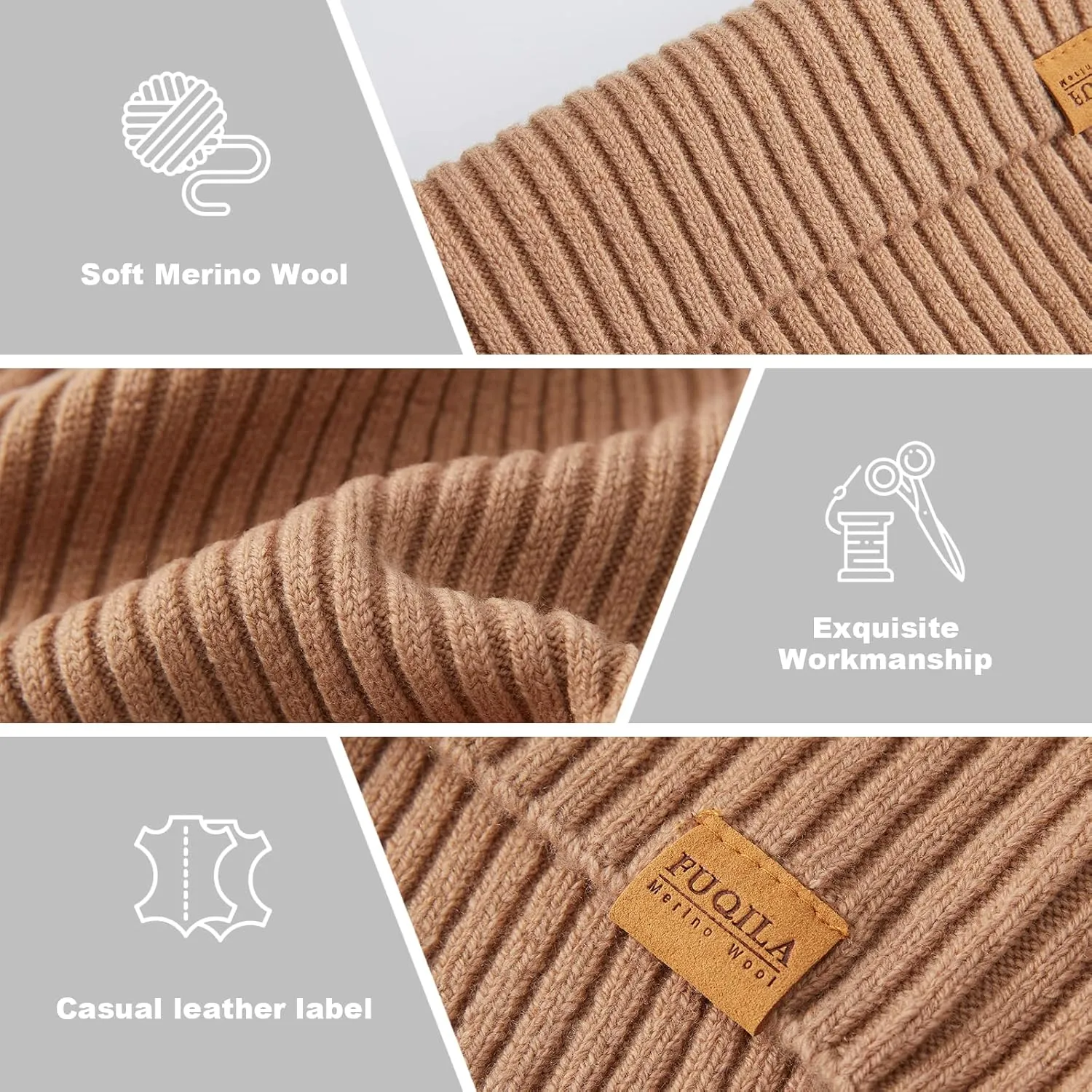 100% Merino Wool Cuff Beanie Hat, Unisex Warm Winter Caps Soft, Breathable & Cozy Stretchy Knitted Cuffed Cap