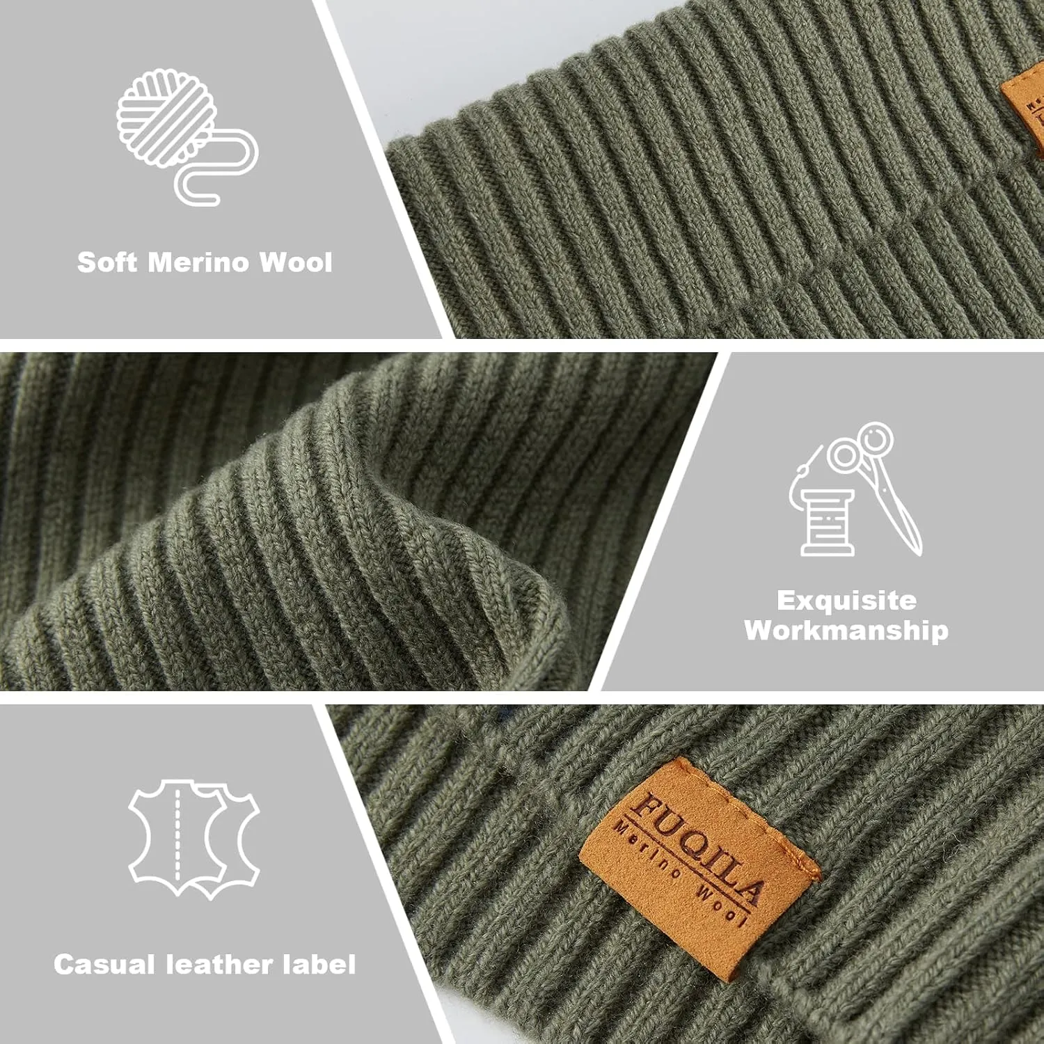 100% Merino Wool Cuff Beanie Hat, Unisex Warm Winter Caps Soft, Breathable & Cozy Stretchy Knitted Cuffed Cap
