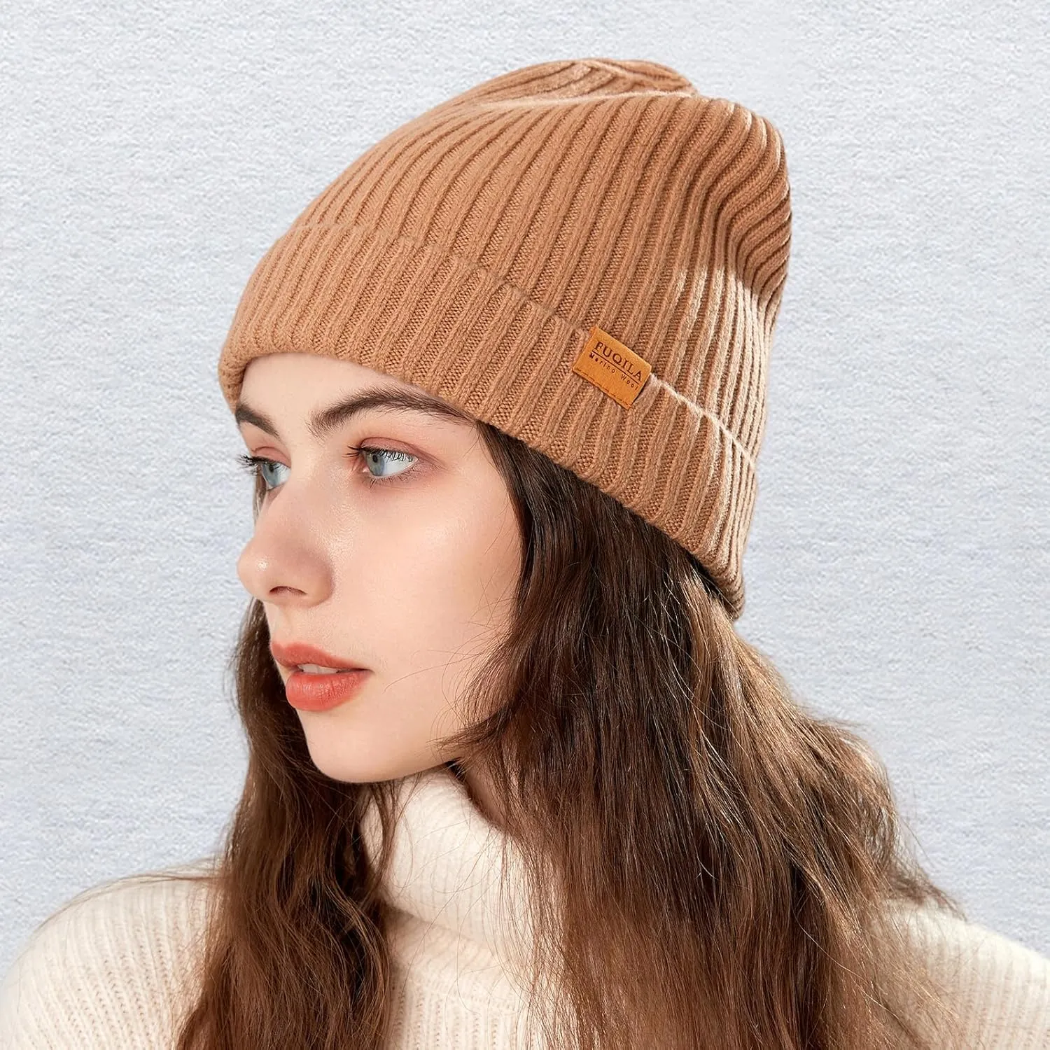 100% Merino Wool Cuff Beanie Hat, Unisex Warm Winter Caps Soft, Breathable & Cozy Stretchy Knitted Cuffed Cap