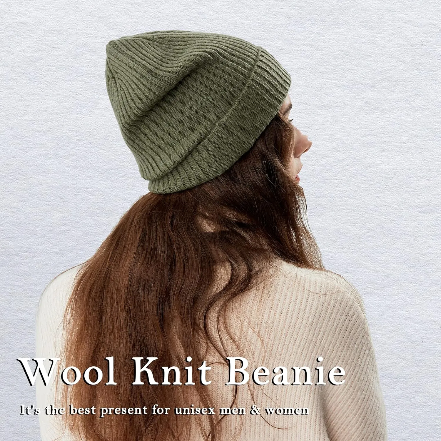 100% Merino Wool Cuff Beanie Hat, Unisex Warm Winter Caps Soft, Breathable & Cozy Stretchy Knitted Cuffed Cap