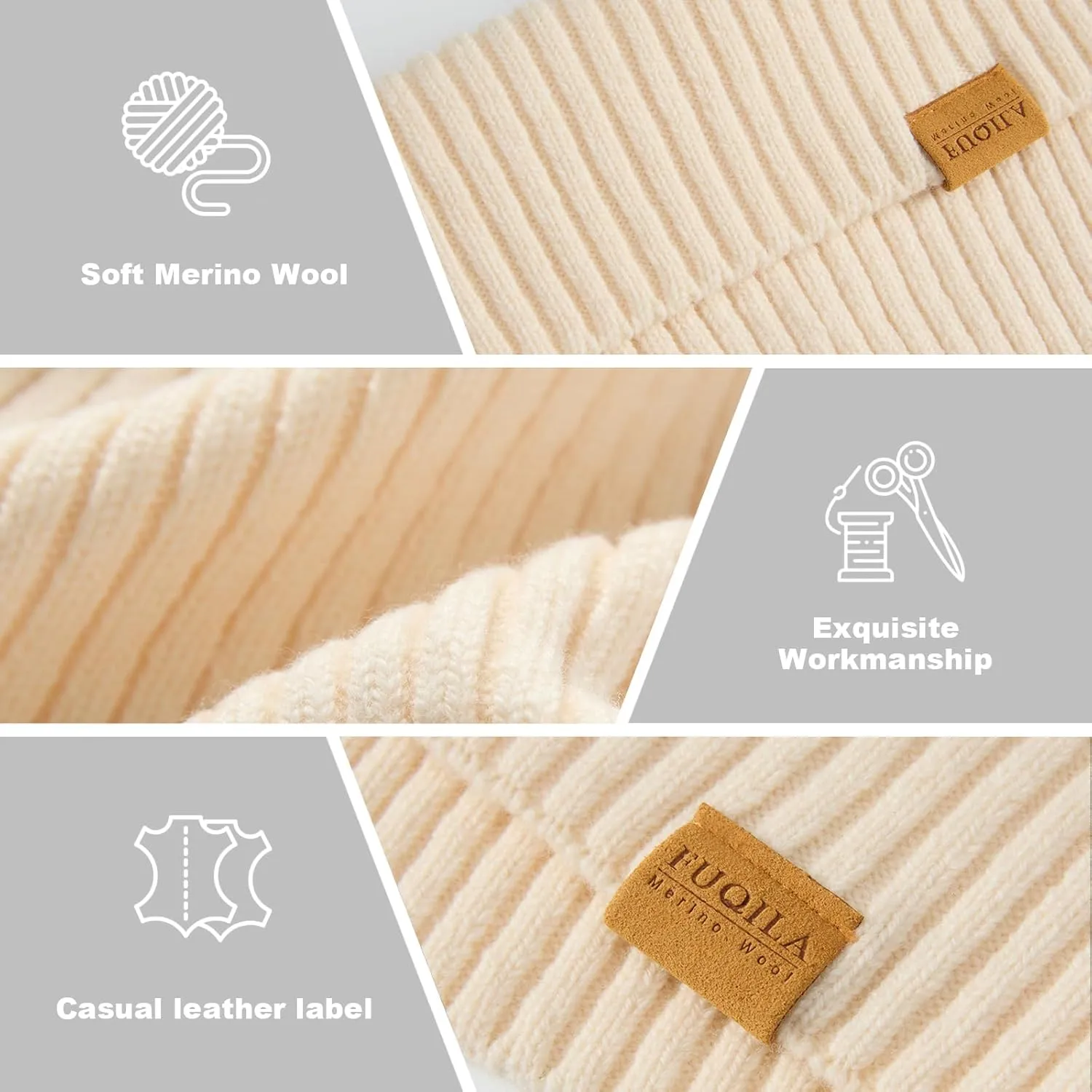100% Merino Wool Cuff Beanie Hat, Unisex Warm Winter Caps Soft, Breathable & Cozy Stretchy Knitted Cuffed Cap