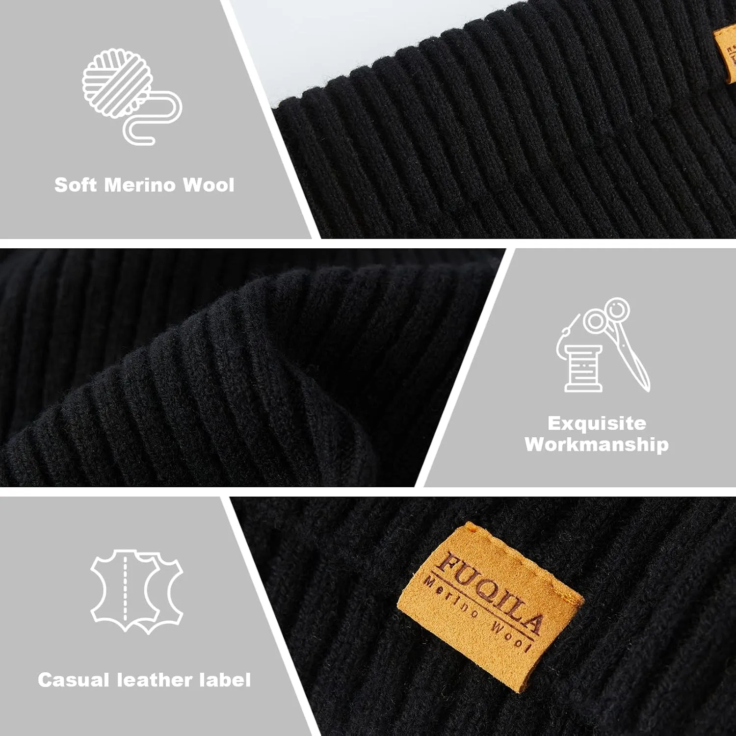 100% Merino Wool Cuff Beanie Hat, Unisex Warm Winter Caps Soft, Breathable & Cozy Stretchy Knitted Cuffed Cap