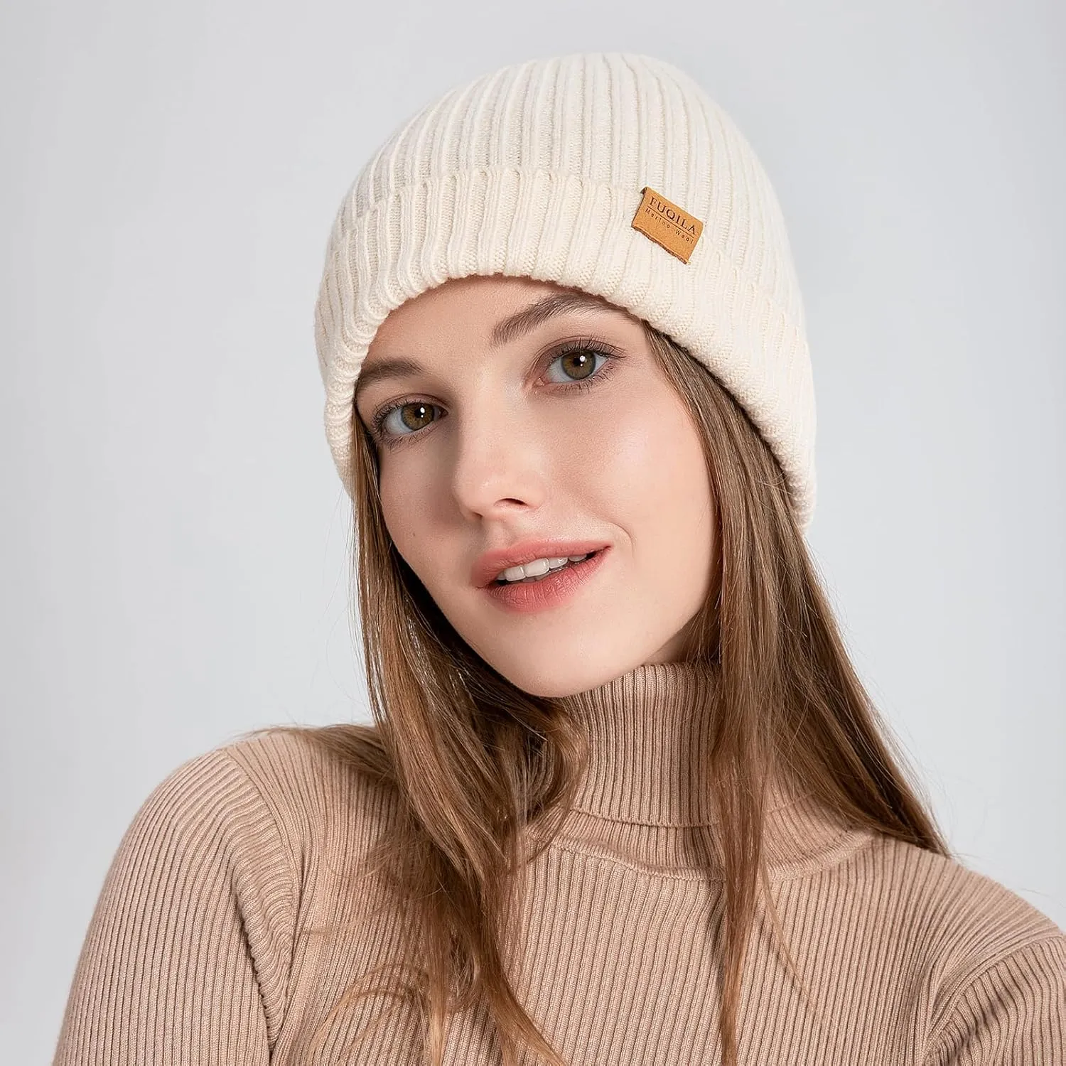 100% Merino Wool Cuff Beanie Hat, Unisex Warm Winter Caps Soft, Breathable & Cozy Stretchy Knitted Cuffed Cap