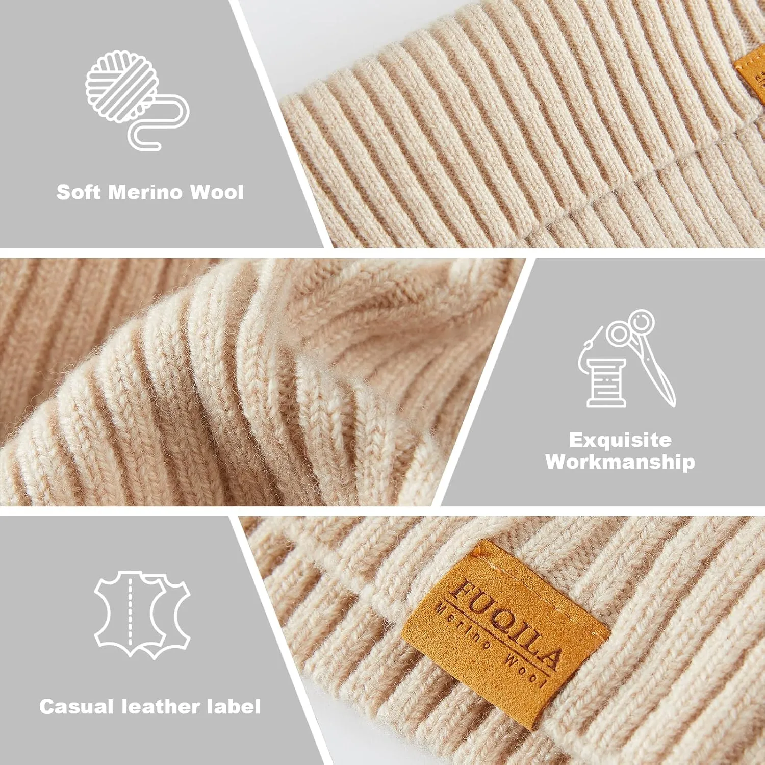 100% Merino Wool Cuff Beanie Hat, Unisex Warm Winter Caps Soft, Breathable & Cozy Stretchy Knitted Cuffed Cap
