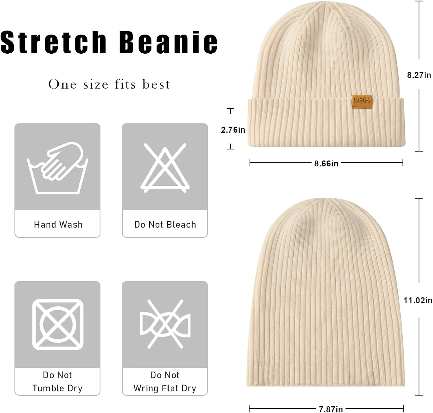 100% Merino Wool Cuff Beanie Hat, Unisex Warm Winter Caps Soft, Breathable & Cozy Stretchy Knitted Cuffed Cap