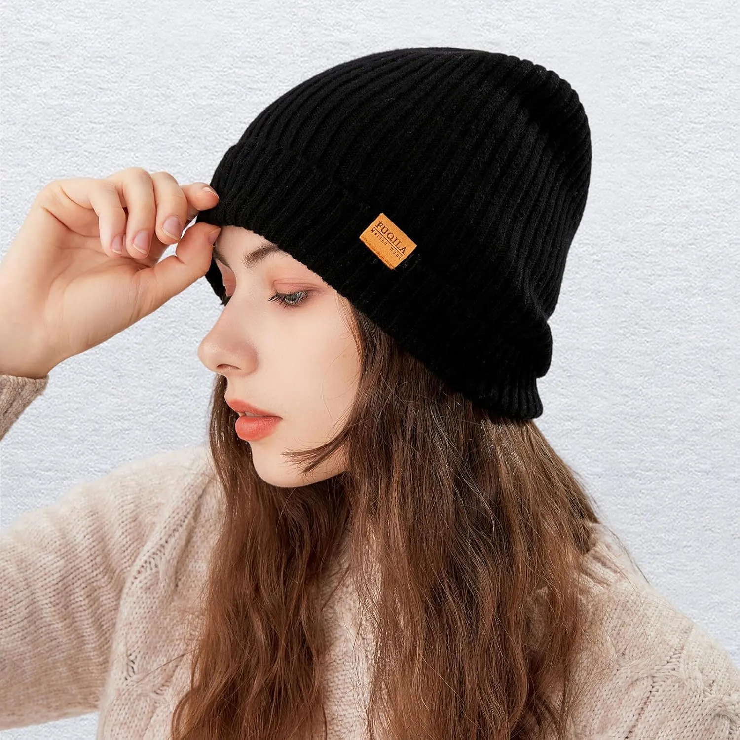 100% Merino Wool Cuff Beanie Hat, Unisex Warm Winter Caps Soft, Breathable & Cozy Stretchy Knitted Cuffed Cap