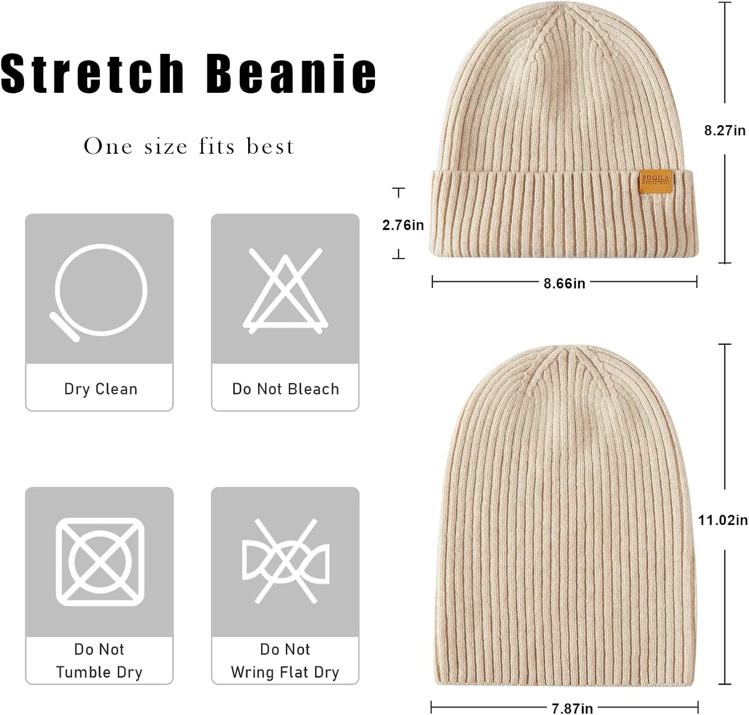 100% Merino Wool Cuff Beanie Hat, Unisex Warm Winter Caps Soft, Breathable & Cozy Stretchy Knitted Cuffed Cap