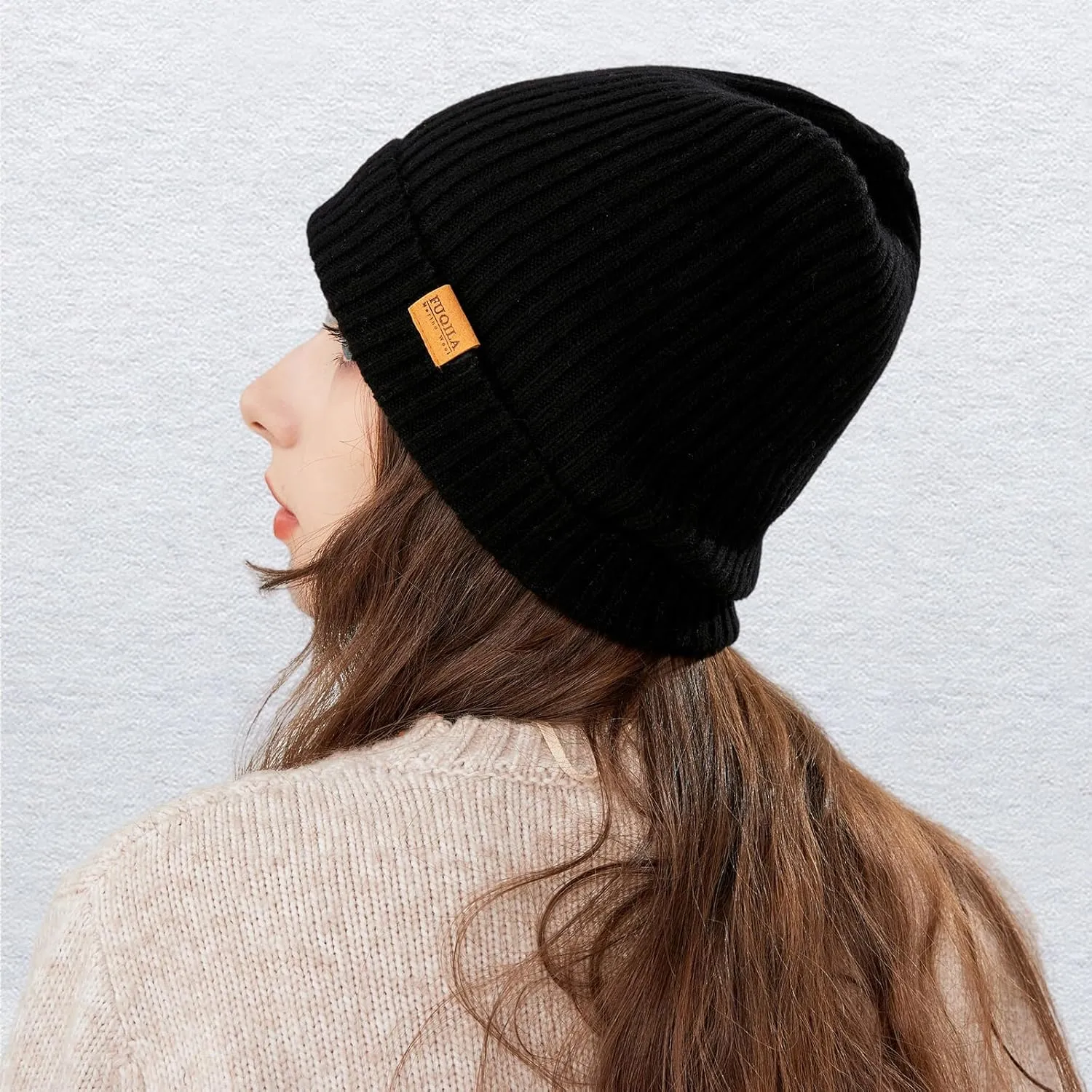 100% Merino Wool Cuff Beanie Hat, Unisex Warm Winter Caps Soft, Breathable & Cozy Stretchy Knitted Cuffed Cap