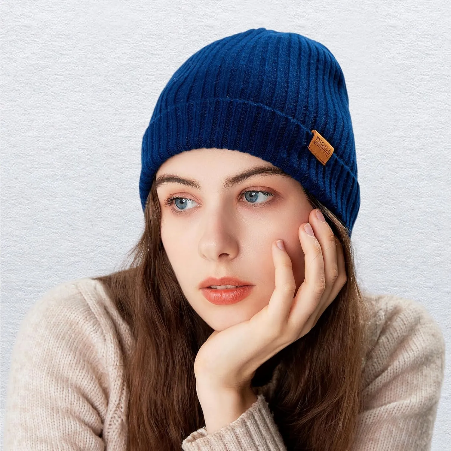 100% Merino Wool Cuff Beanie Hat, Unisex Warm Winter Caps Soft, Breathable & Cozy Stretchy Knitted Cuffed Cap