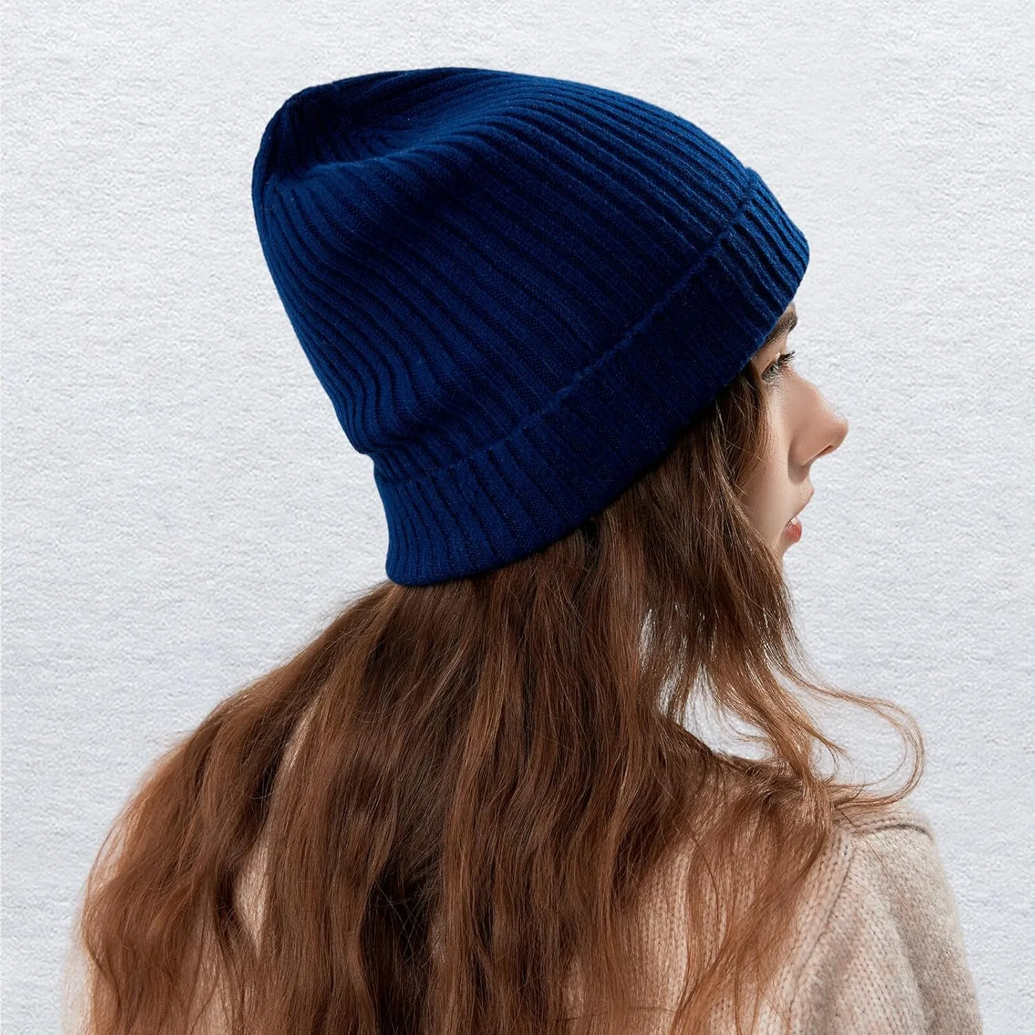 100% Merino Wool Cuff Beanie Hat, Unisex Warm Winter Caps Soft, Breathable & Cozy Stretchy Knitted Cuffed Cap