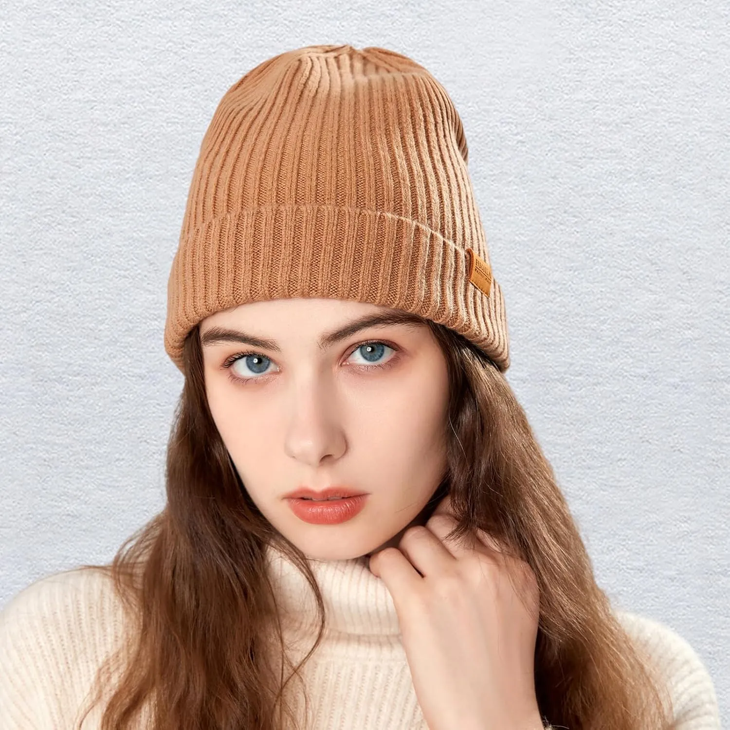 100% Merino Wool Cuff Beanie Hat, Unisex Warm Winter Caps Soft, Breathable & Cozy Stretchy Knitted Cuffed Cap