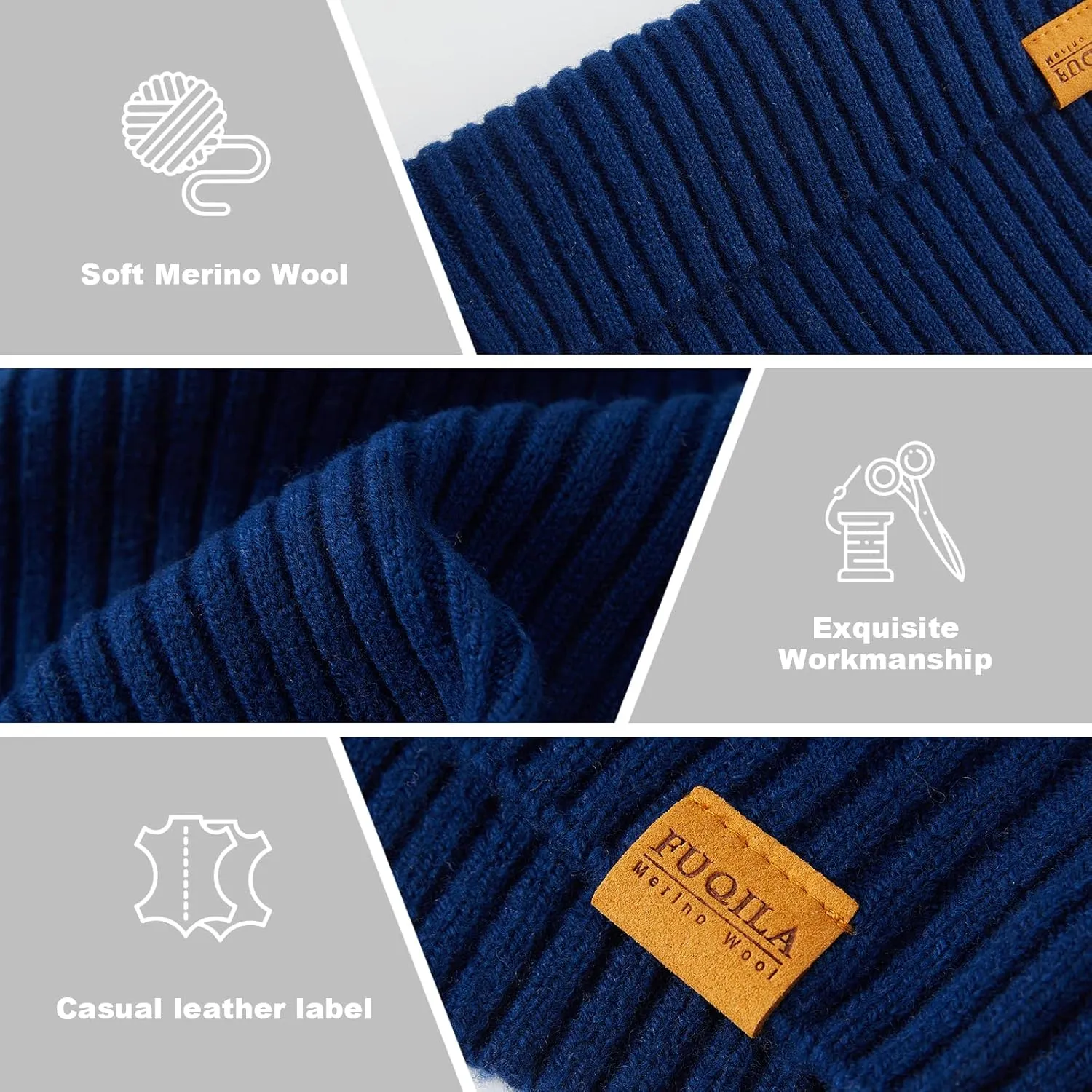 100% Merino Wool Cuff Beanie Hat, Unisex Warm Winter Caps Soft, Breathable & Cozy Stretchy Knitted Cuffed Cap