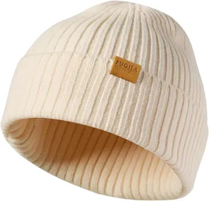 100% Merino Wool Cuff Beanie Hat, Unisex Warm Winter Caps Soft, Breathable & Cozy Stretchy Knitted Cuffed Cap