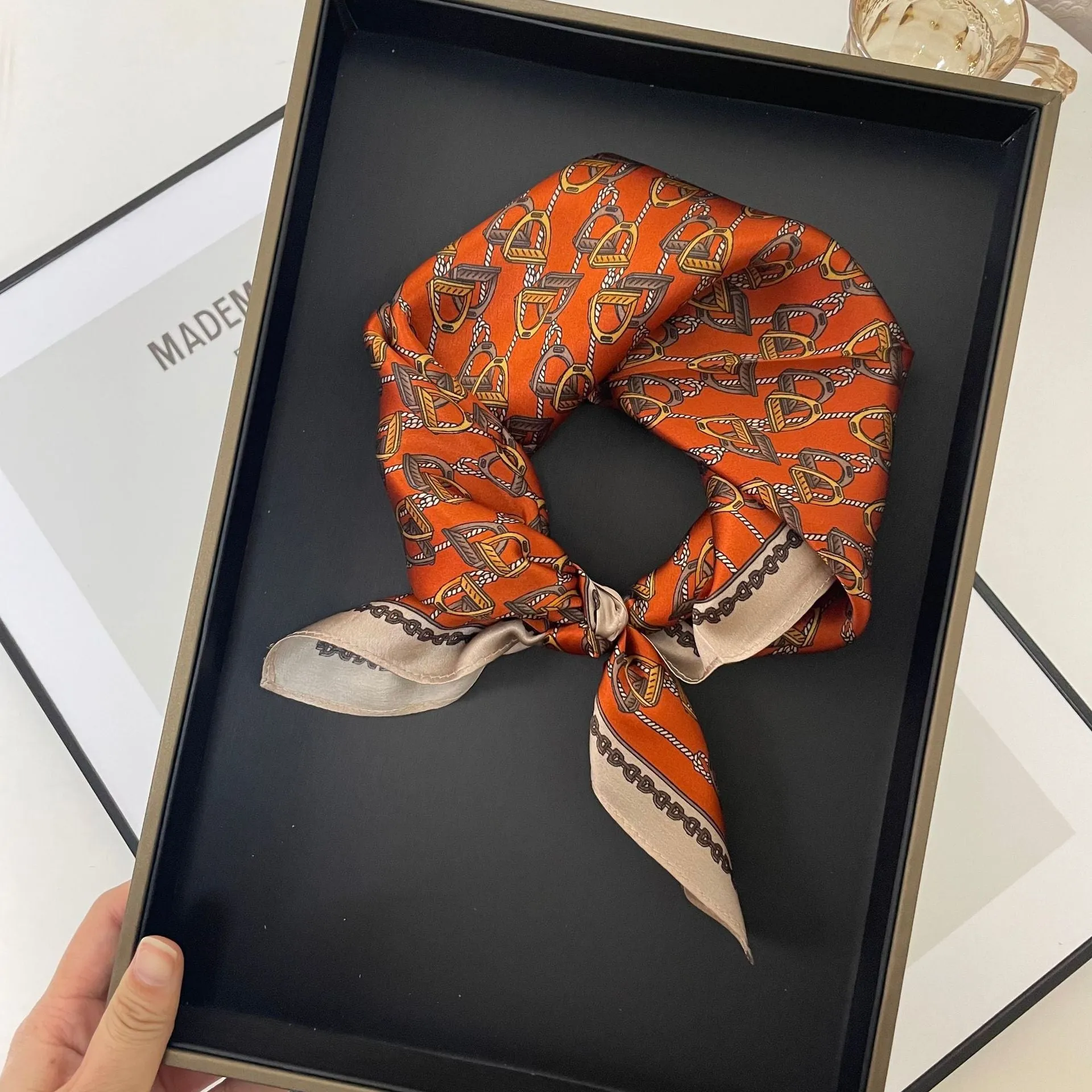 100% Silk Scarf for Women - Korean Style Decorative Neck Scarf with Floral Pattern