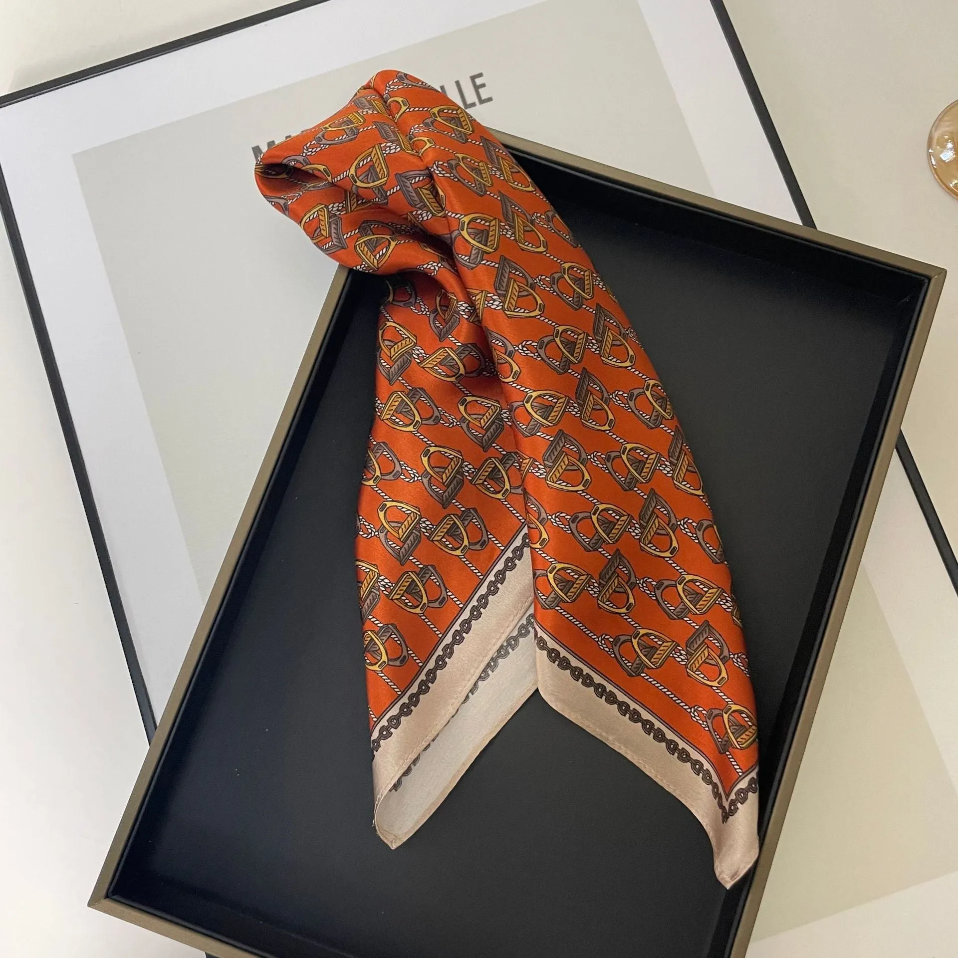 100% Silk Scarf for Women - Korean Style Decorative Neck Scarf with Floral Pattern