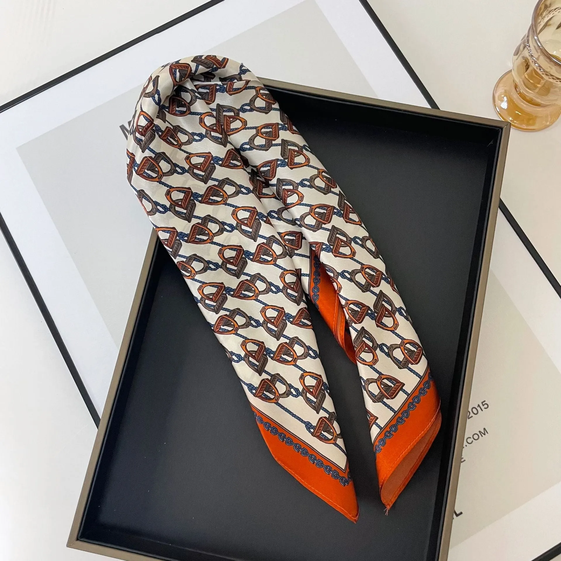 100% Silk Scarf for Women - Korean Style Decorative Neck Scarf with Floral Pattern