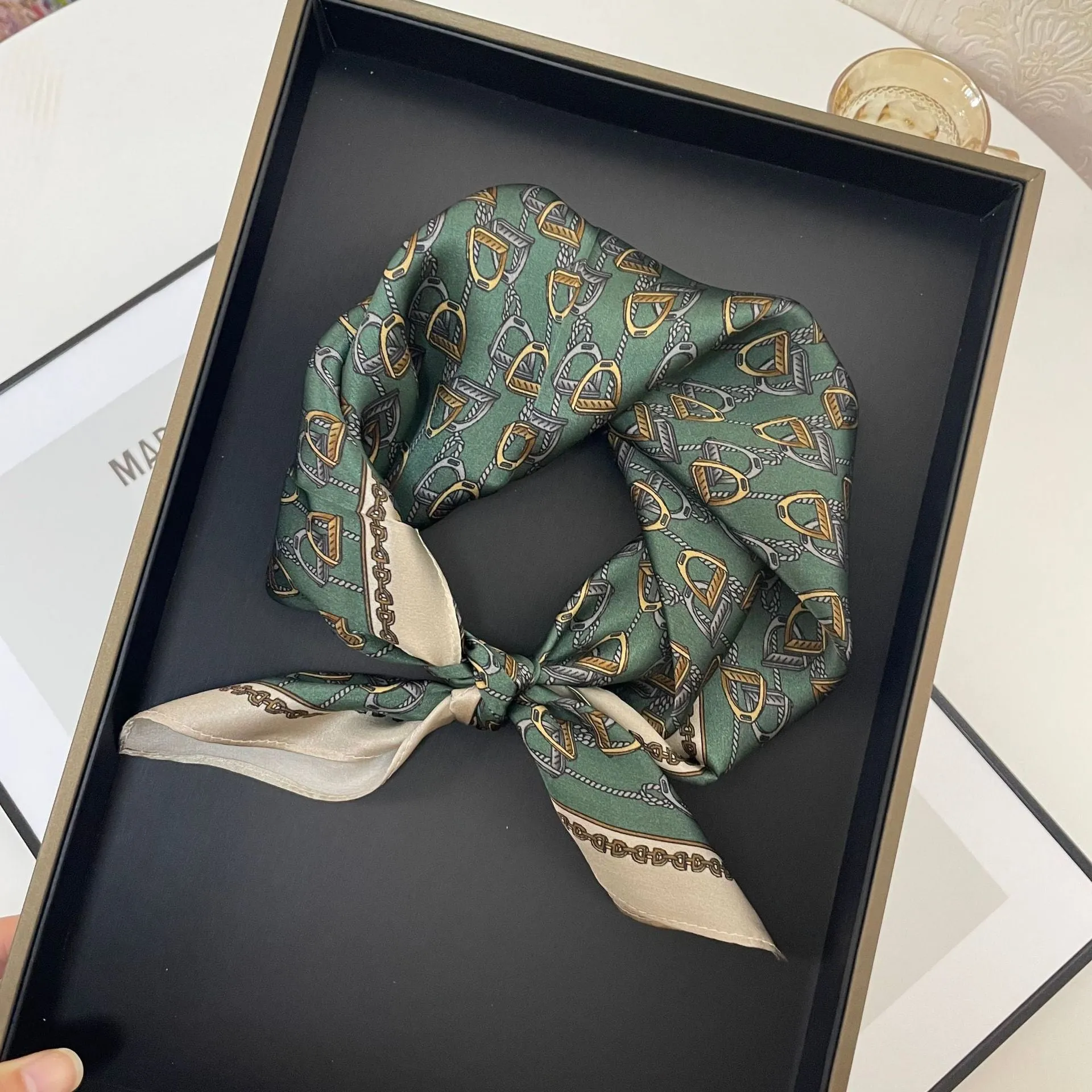 100% Silk Scarf for Women - Korean Style Decorative Neck Scarf with Floral Pattern