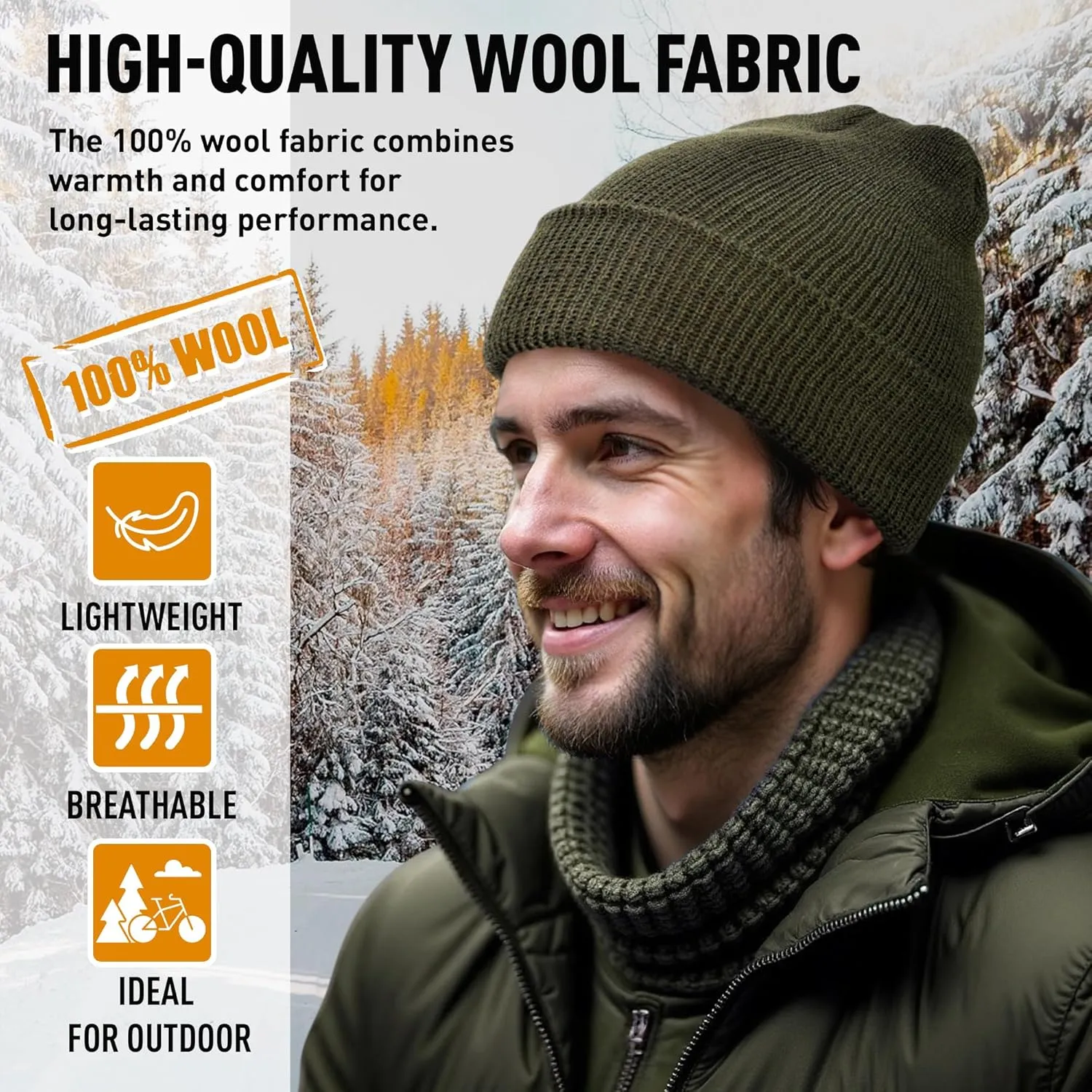100% Wool GI Watch Cap  Warm Wool Beanie, Winter Hat for Outdoor, Hiking, Skiing & Cold Weather, Made in USA