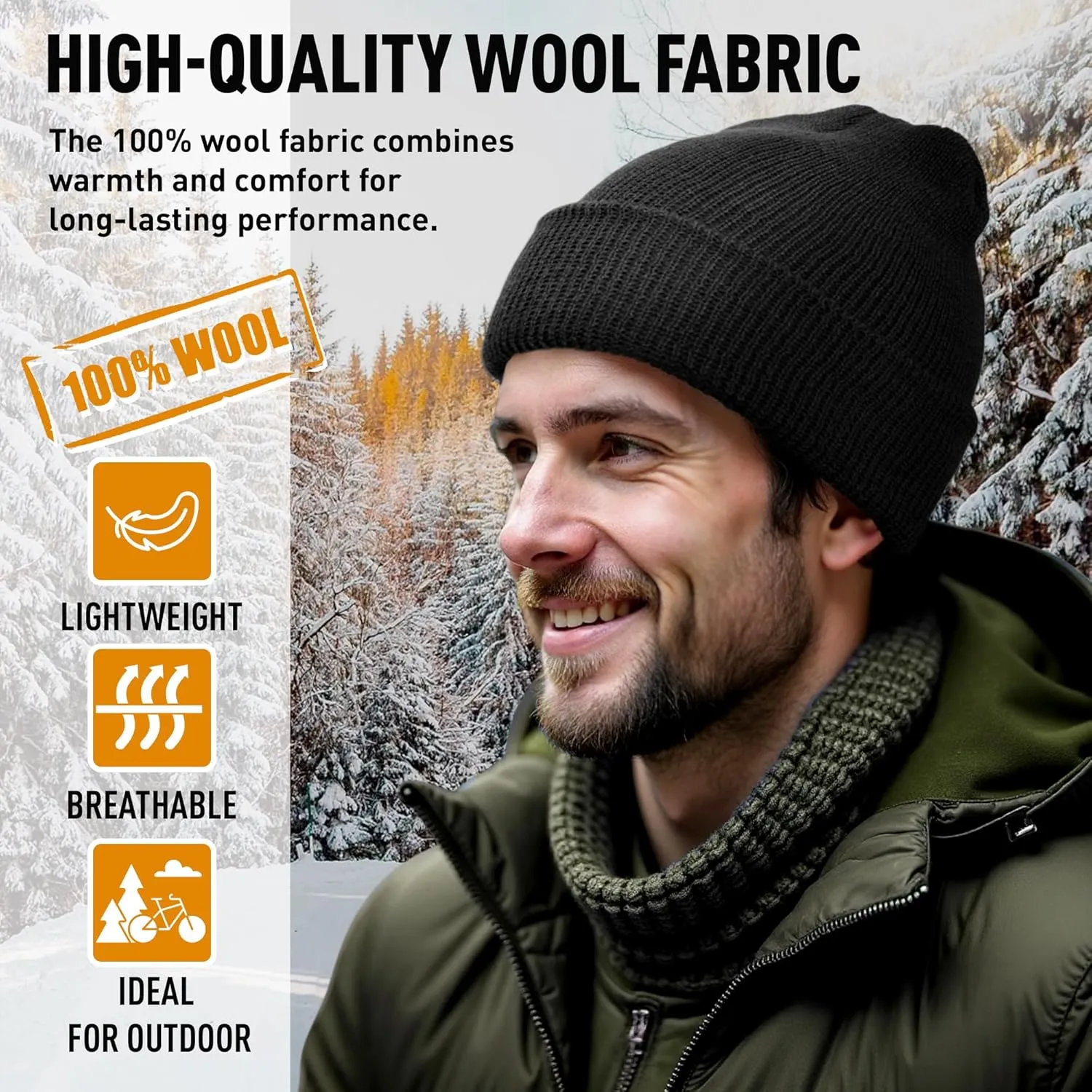 100% Wool GI Watch Cap  Warm Wool Beanie, Winter Hat for Outdoor, Hiking, Skiing & Cold Weather, Made in USA