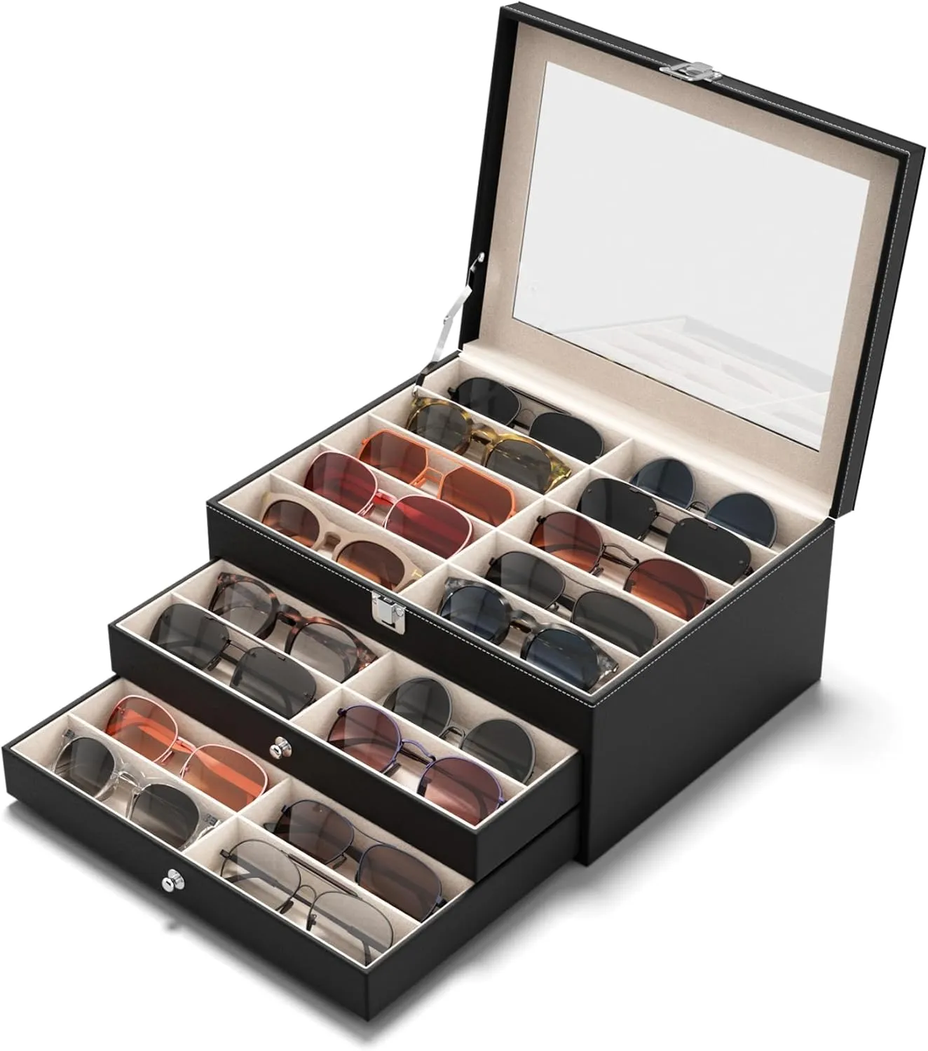 10/30 Slots Sunglass Organizer for Multiple Pairs of Eyewear Display Case Storage Box for Women Men Compact Ver